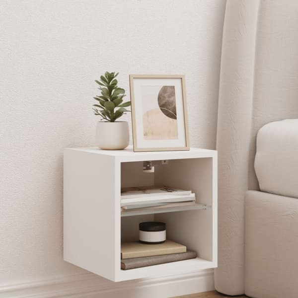 vidaXL Vegghengt TV-benk med LED hvit 30x28,5x30 cm
