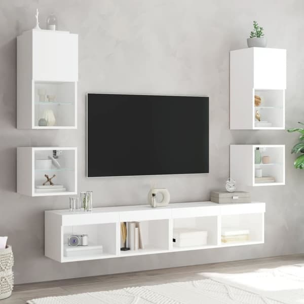 vidaXL Vegghengt TV-benk med LED hvit 30x28,5x30 cm
