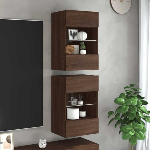 vidaXL TV-benker med LED-lys 2 stk brun eik 40x30x60,5 cm