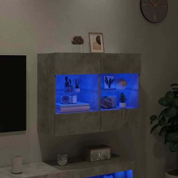 vidaXL TV-seinäkaappi LED-valoilla betoninharmaa 78,5x30x60,5 cm