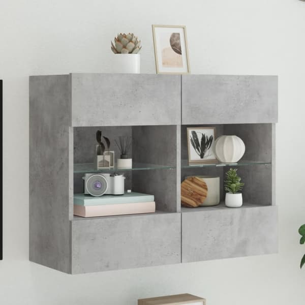 vidaXL TV-seinäkaappi LED-valoilla betoninharmaa 78,5x30x60,5 cm
