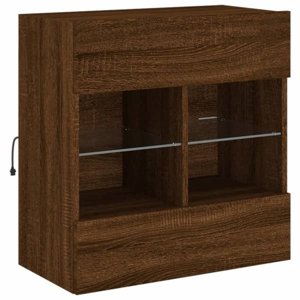 vidaXL væghængt tv-bord med LED-lys 58,5x30x60,5 cm brun egetræsfarve