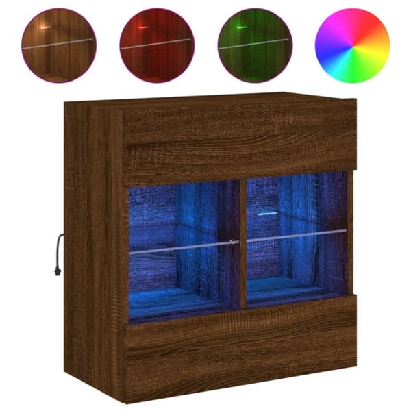 vidaXL væghængt tv-bord med LED-lys 58,5x30x60,5 cm brun egetræsfarve