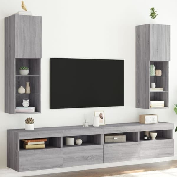 vidaXL TV-bänk med LED-belysning 2 st grå sonoma 30,5x30x102 cm