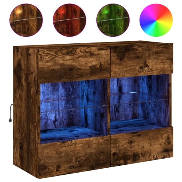 vidaXL Väggmonterad tv-bänk LED rökfärgad ek 78,5x30x60,5 cm