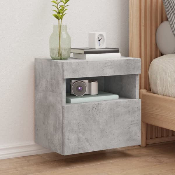 vidaXL Vegghengt TV-benk med LED-lys betonggrå 40x30x40 cm