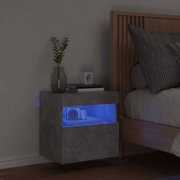 vidaXL væghængt tv-bord med LED-lys 40x30x40 cm betongrå