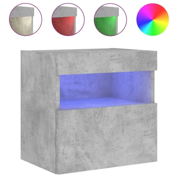 vidaXL væghængt tv-bord med LED-lys 40x30x40 cm betongrå