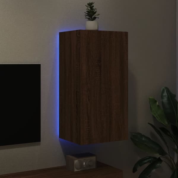 vidaXL Vegghengt TV-benk med LED brun eik 40,5x35x80 cm