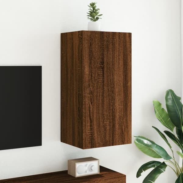 vidaXL Vegghengt TV-benk med LED brun eik 40,5x35x80 cm