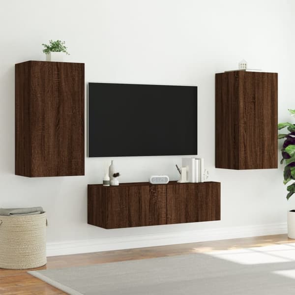 vidaXL Vegghengt TV-benk med LED brun eik 40,5x35x80 cm