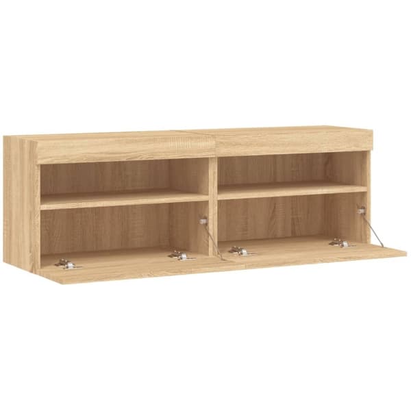 vidaXL Vegghengte TV-benker med LED 2 stk sonoma eik 60x30x40 cm