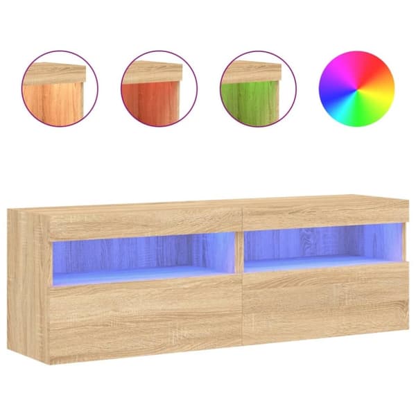 vidaXL væghængte tv-borde 2 stk. med LED-lys 60x30x40 cm sonoma-eg