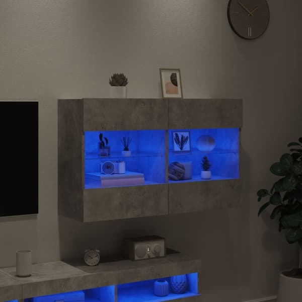 vidaXL væghængt tv-bord med LED-lys 98,5x30x60,5 cm betongrå