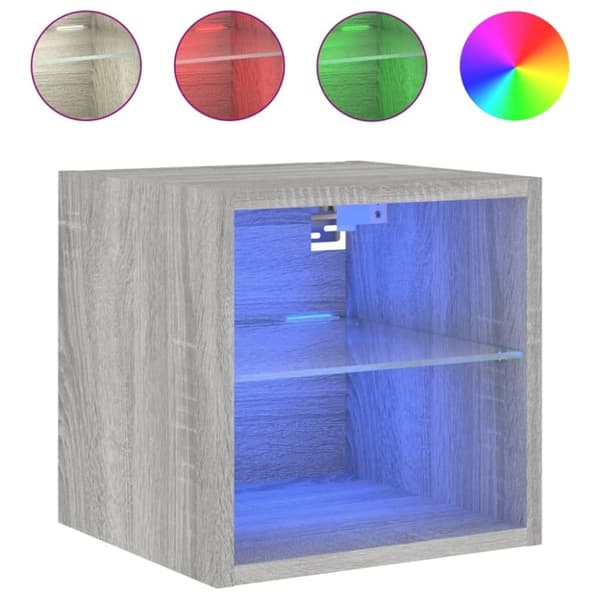 vidaXL Vegghengte TV-benker med LED 2 stk grå sonoma 30x28,5x30 cm