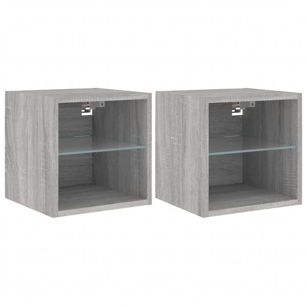 vidaXL Vegghengte TV-benker med LED 2 stk grå sonoma 30x28,5x30 cm