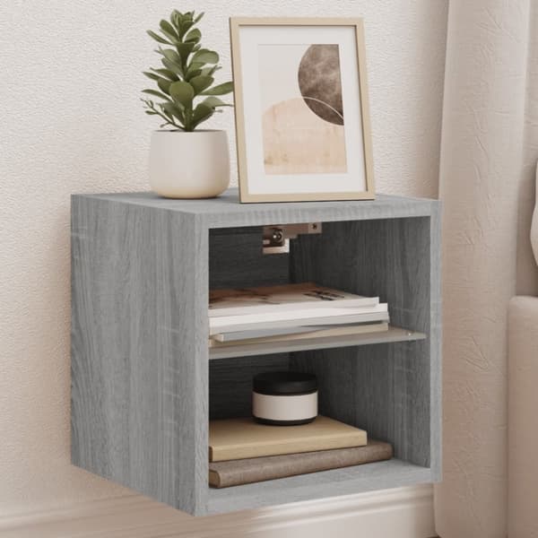 vidaXL Vegghengte TV-benker med LED 2 stk grå sonoma 30x28,5x30 cm