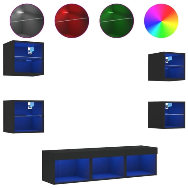 vidaXL 7-osainen LED TV-kaappisarja musta tekninen puu