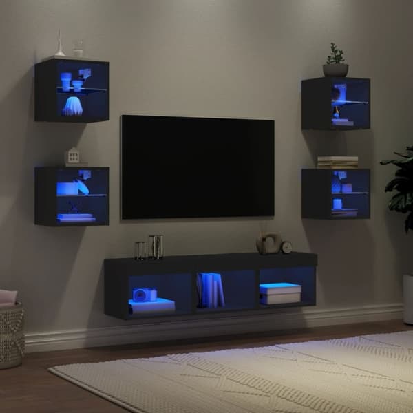 vidaXL 7-osainen LED TV-kaappisarja musta tekninen puu
