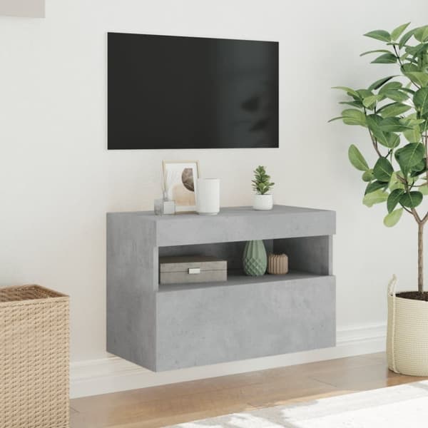 vidaXL Vegghengt TV-benk med LED-lys betonggrå 60x30x40 cm
