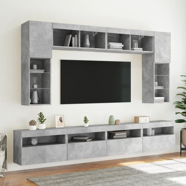vidaXL Vegghengt TV-benk med LED-lys betonggrå 60x30x40 cm