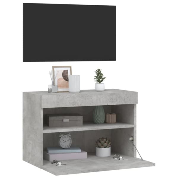 vidaXL Vegghengt TV-benk med LED-lys betonggrå 60x30x40 cm