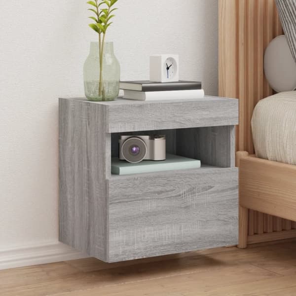 vidaXL Vegghengte TV-benker med LED-lys 2 stk grå sonoma 40x30x40 cm