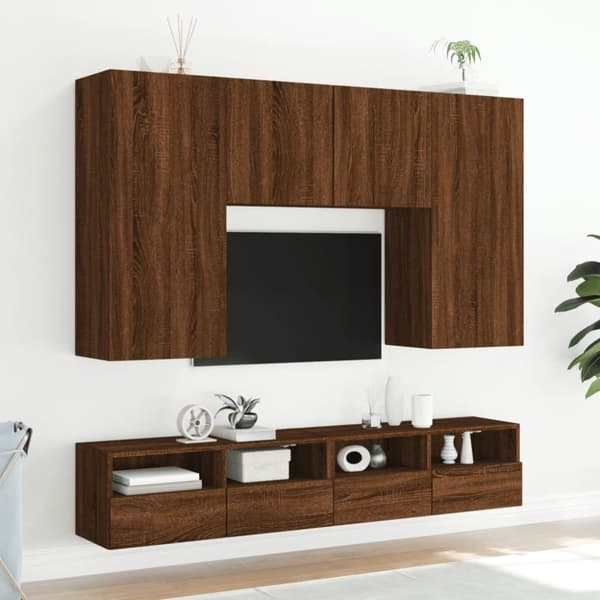vidaXL Väggmonterad tv-bänk 2 st brun ek 100x30x30 cm konstruerat trä