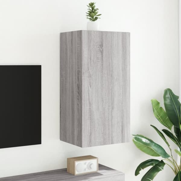 vidaXL Vegghengt TV-benk med LED-lys grå sonoma 40,5x35x80 cm