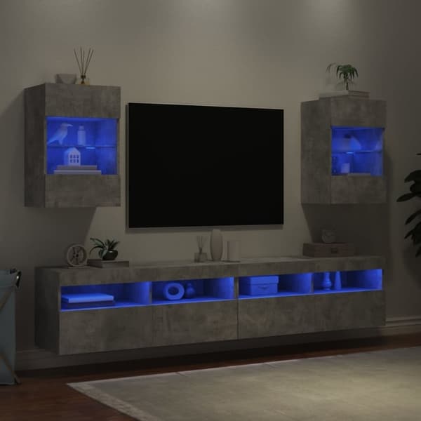 vidaXL Väggmonterad tv-bänk LED 2 st betonggrå 40x30x60,5 cm