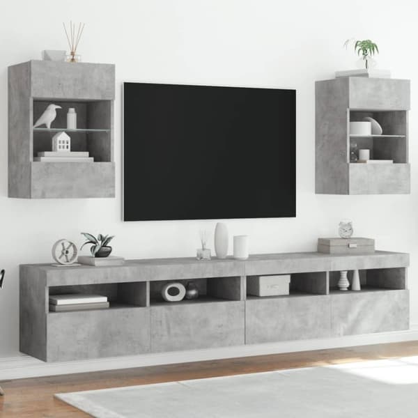 vidaXL Vegghengte TV-benker med LED-lys 2 stk betonggrå 40x30x60,5 cm