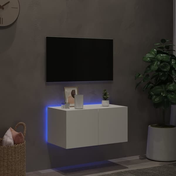 vidaXL Vegghengt TV-benk med LED hvit 60x35x31 cm