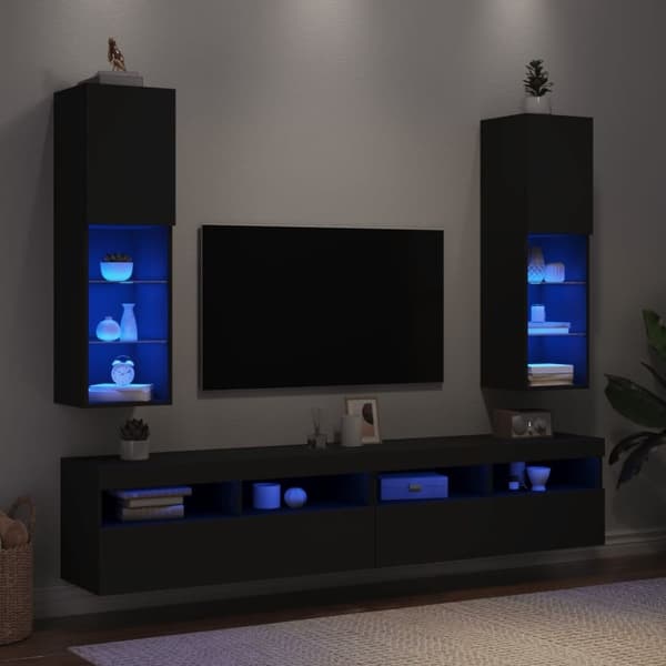 vidaXL TV-kaapit LED-valoilla 2 kpl musta 30,5x30x102 cm