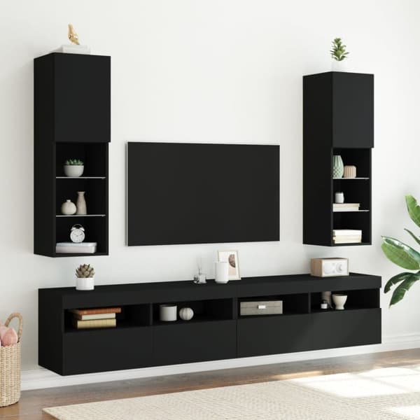 vidaXL TV-kaapit LED-valoilla 2 kpl musta 30,5x30x102 cm