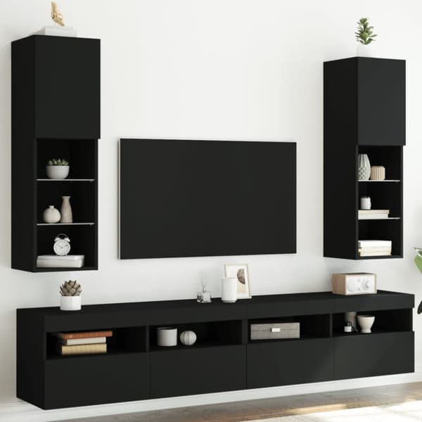 vidaXL TV-kaapit LED-valoilla 2 kpl musta 30,5x30x102 cm