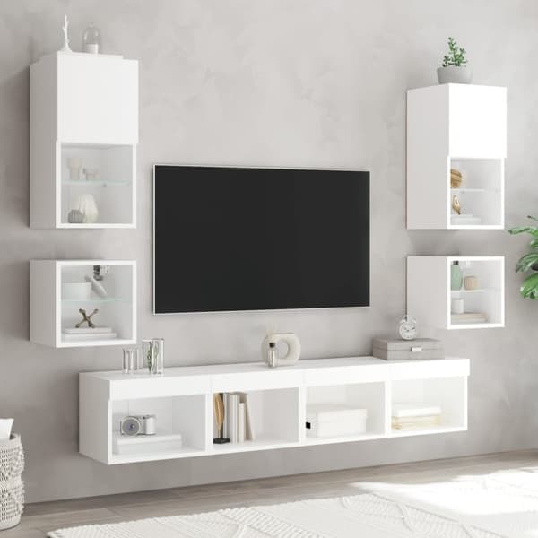 vidaXL væghængte tv-borde 2 stk. med LED-lys 30x28,5x30 cm hvid