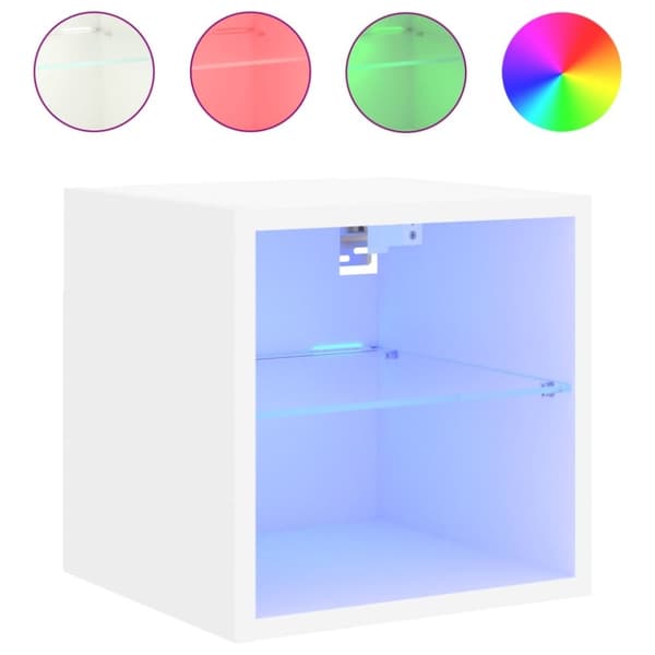 vidaXL Vegghengt TV-benk med LED 2 stk hvit 30x28,5x30 cm