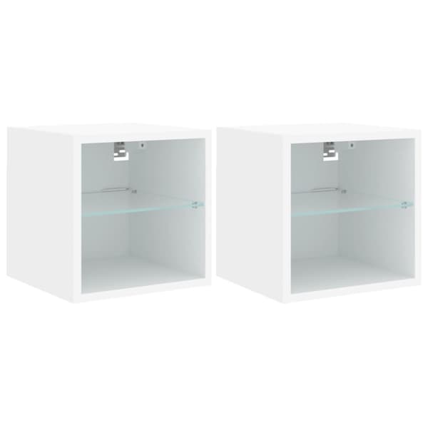 vidaXL Vegghengt TV-benk med LED 2 stk hvit 30x28,5x30 cm