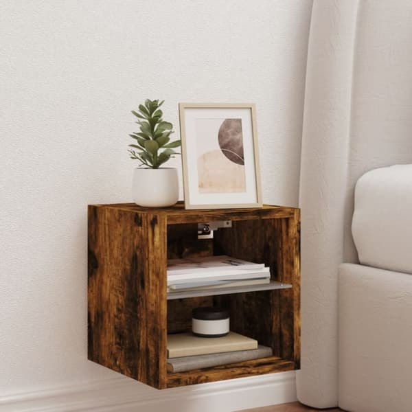 vidaXL Vegghengt TV-benk med LED røkt eik 30x28,5x30 cm