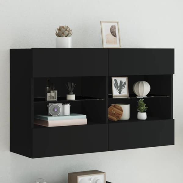 vidaXL Vegghengt TV-benk med LED svart 98,5x30x60,5 cm