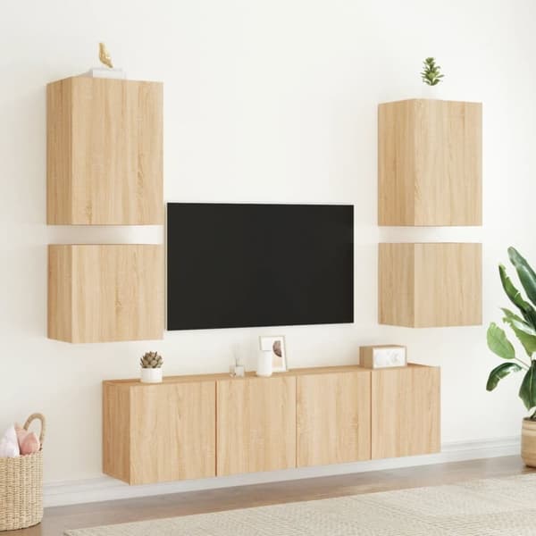 vidaXL væghængt tv-bord 2 stk. 40,5x30x40 cm konstrueret træ sonoma-eg