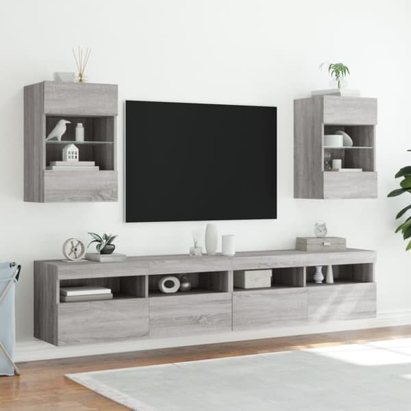 vidaXL TV-seinäkaappi LED-valoilla harmaa Sonoma 40x30x60,5 cm
