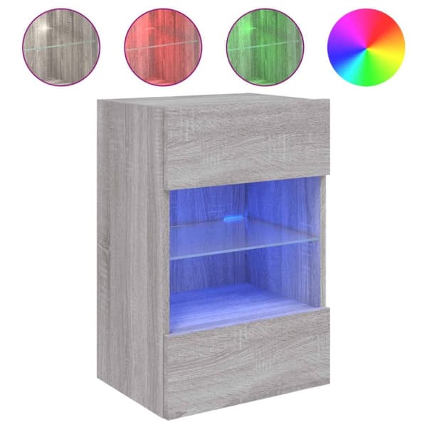 vidaXL TV-seinäkaappi LED-valoilla harmaa Sonoma 40x30x60,5 cm