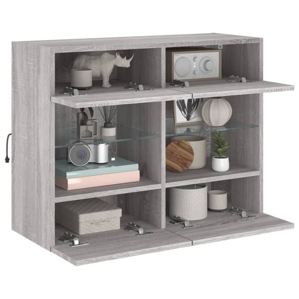 vidaXL TV-seinäkaappi LED-valoilla harmaa Sonoma 78,5x30x60,5 cm
