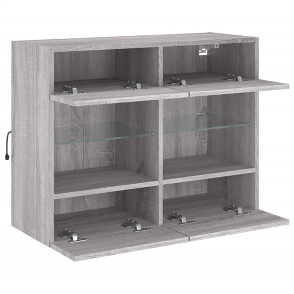 vidaXL TV-seinäkaappi LED-valoilla harmaa Sonoma 78,5x30x60,5 cm