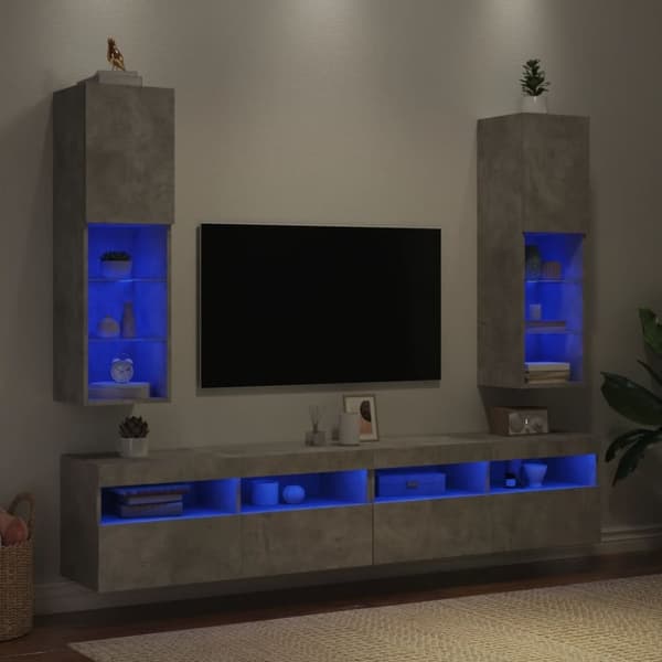 vidaXL tv-borde 2 stk. med LED-lys 30,5x30x102 cm betongrå