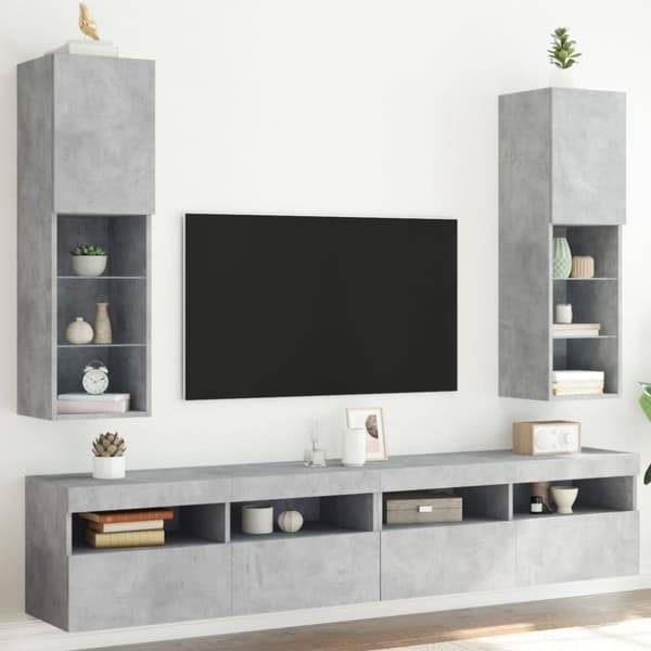 vidaXL tv-borde 2 stk. med LED-lys 30,5x30x102 cm betongrå