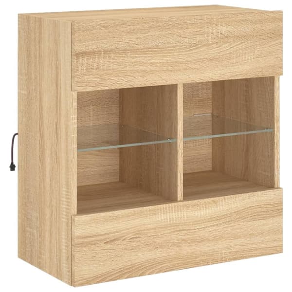 vidaXL væghængt tv-bord med LED-lys 58,5x30x60,5 cm sonoma-eg