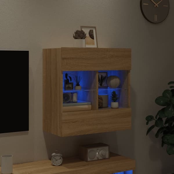 vidaXL væghængt tv-bord med LED-lys 58,5x30x60,5 cm sonoma-eg