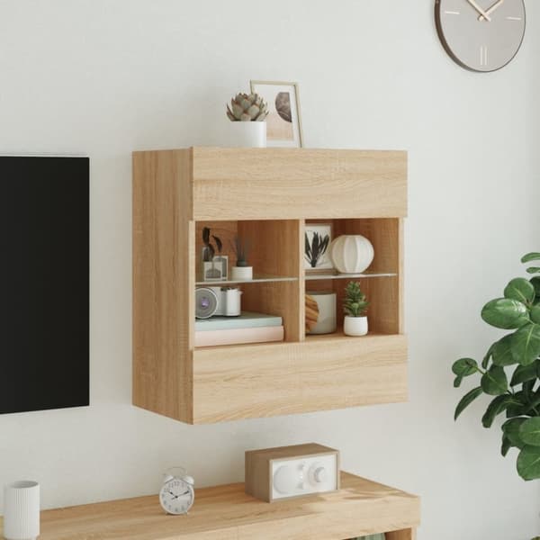 vidaXL væghængt tv-bord med LED-lys 58,5x30x60,5 cm sonoma-eg